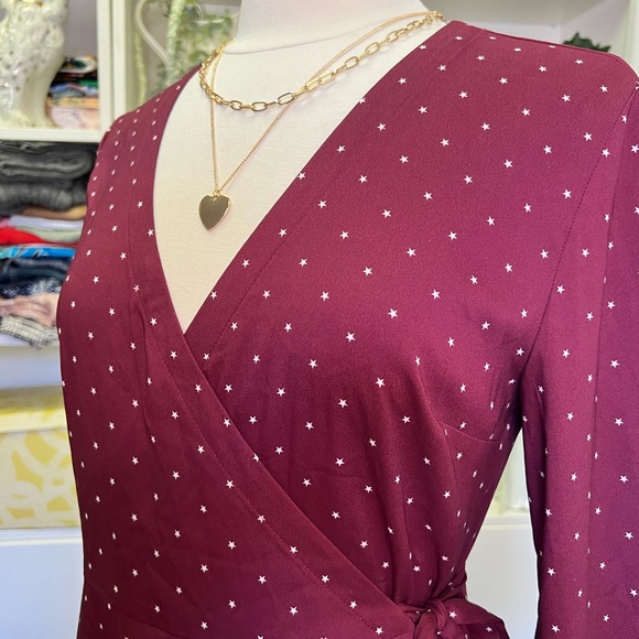 Loft Red Star Print Wrap Dress - Picture 2 of 12